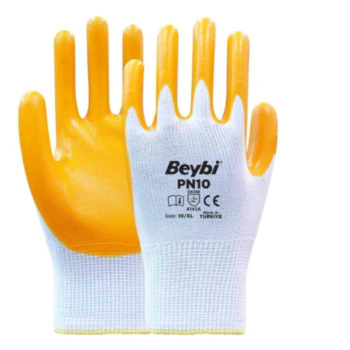 BEYBİ PN10 NAYLON NİTRİL ELDİVEN SARI NO: 9