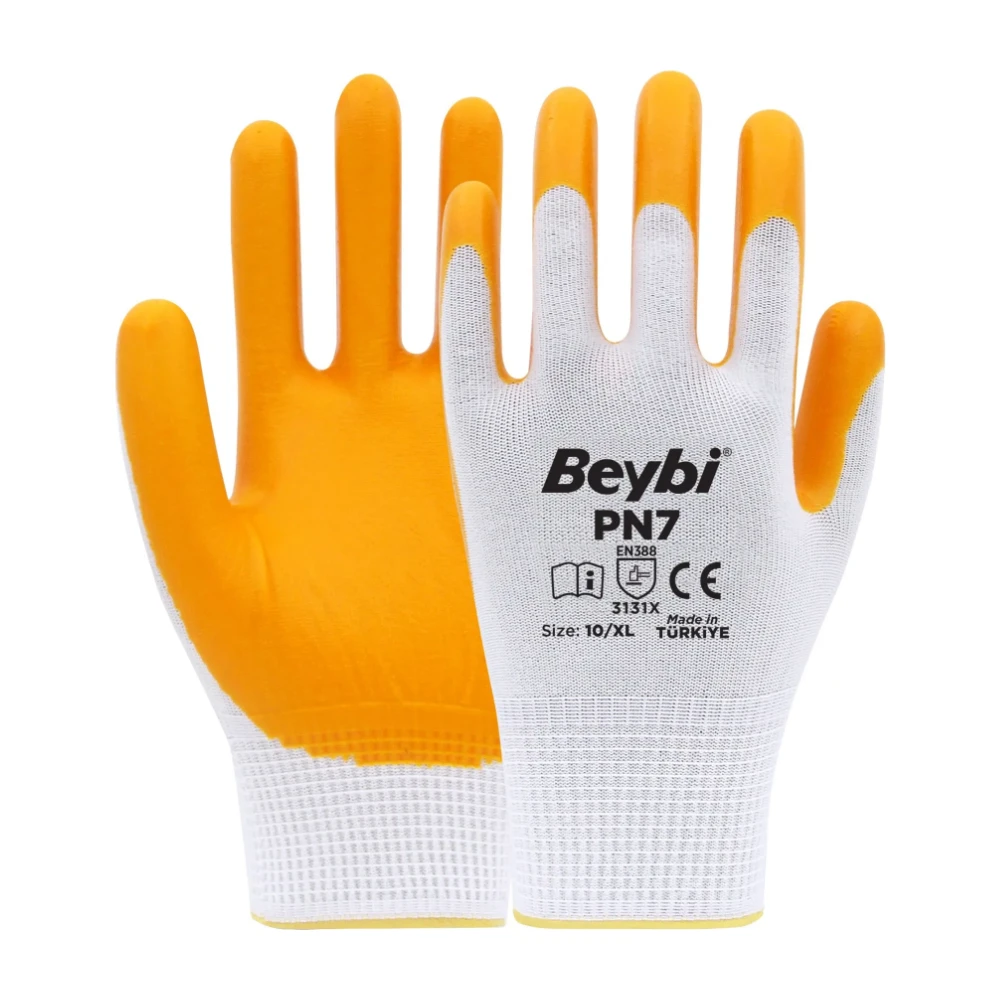 BEYBİ PN7 NAYLON NİTRİL ELDİVEN SARI NO: 9