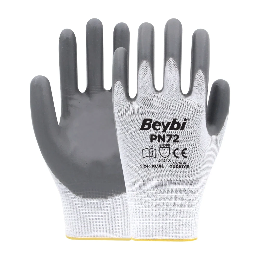 BEYBİ PN72 NAYLON NİTRİL ELDİVEN GRİ NO: 9